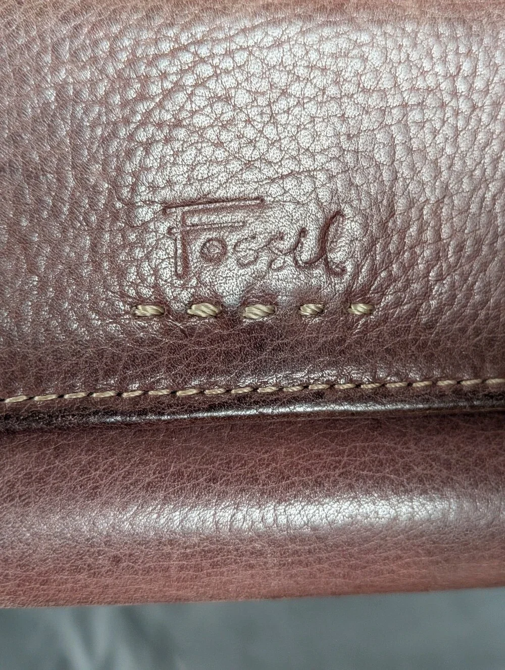 Fossil Wallet + Checkbook Genuine Leather: Eggplant